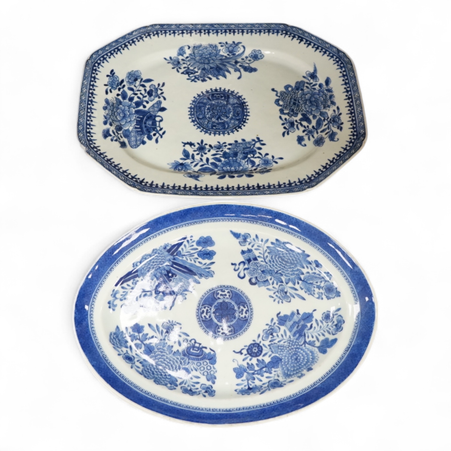 Two Chinese export blue and white meat dishes, early 19th century largest century, 37.5cm wide